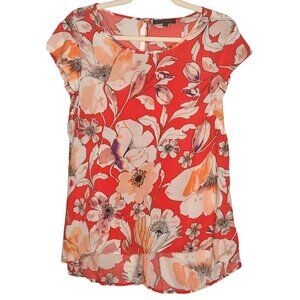 Christian Siriano Flowy Floral Gauzy Beachy Top Womens S Romantic Red Cottage